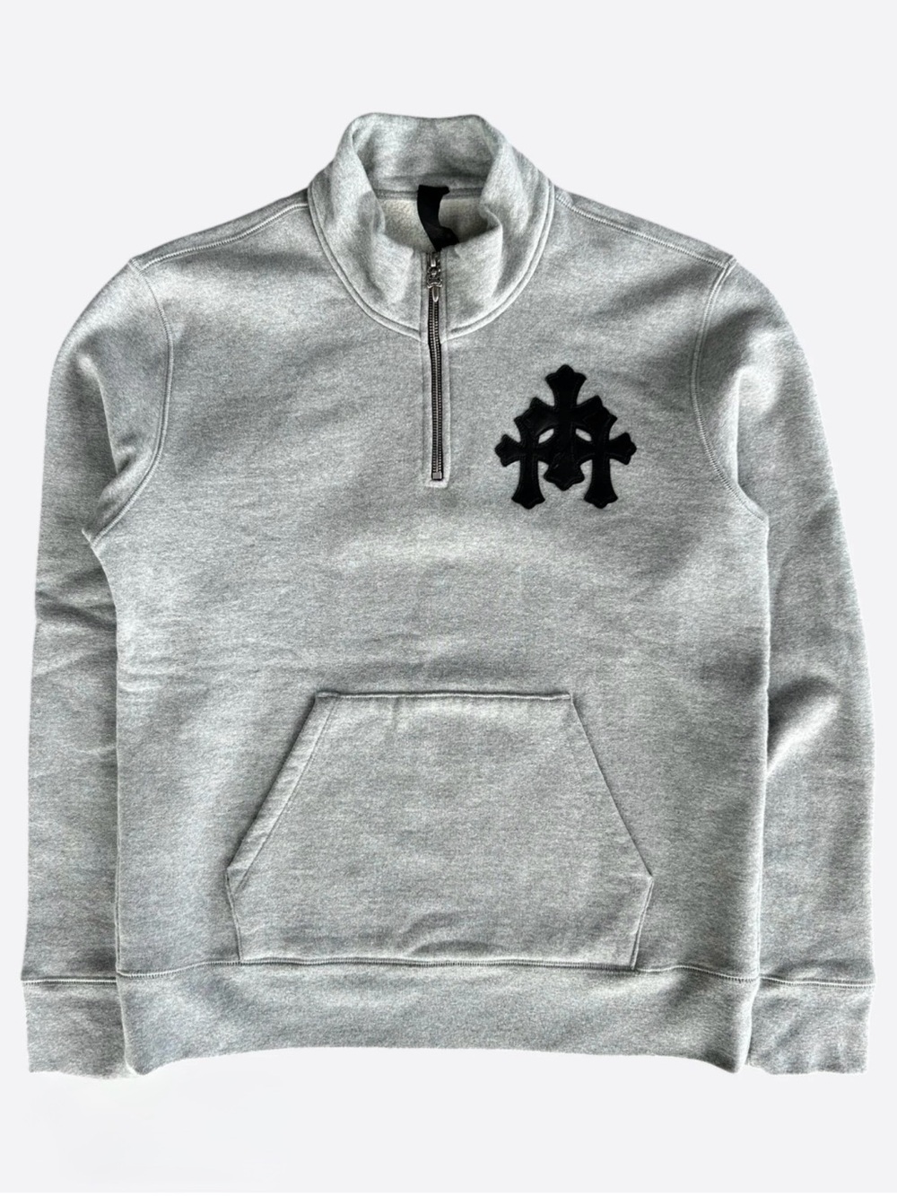 Grey Quarter-Zip Pullover with Black Crest Logo